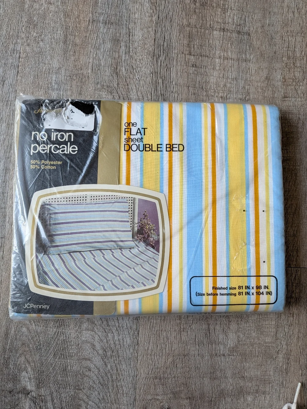 70's JC Penney Fashion Manor Striped Double Full Flat Sheet Vtg NOS